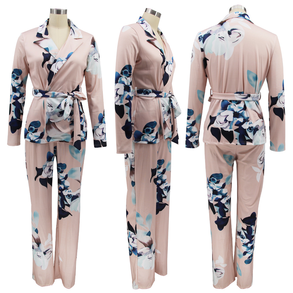 Print Suits Casual Blazers Set Women Two Piece Outfits Daily Work Set Wears Free Ship