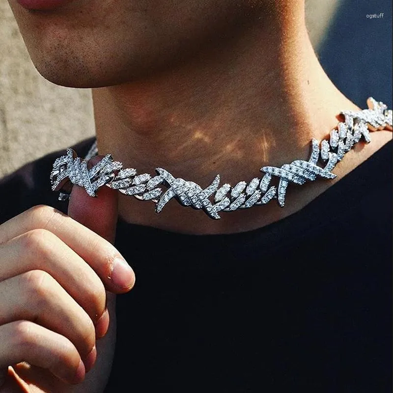 Choker 23ss Nowy drut kolczasty Cuban Link Naszyjnik dla mężczyzn Micro Pave 5a CZ lodowy Bling Hip Hop Boy Biżuteria