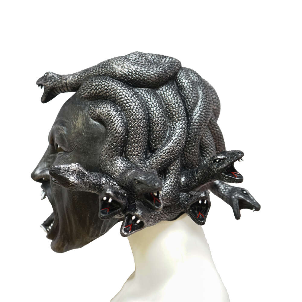 cosplay Eraspooky Evil Medusa Latex Snake Demon Queen Gorgons Cosplay Masker Zwart Volledig Gezicht Hoofddeksels Pasen Halloween Party Propscosplay