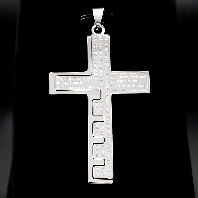Retro skriftlig bön Cross Pendant Halsband 316L Rostfritt stål 18K Guldpläterad herrhalsband Religionsmycken