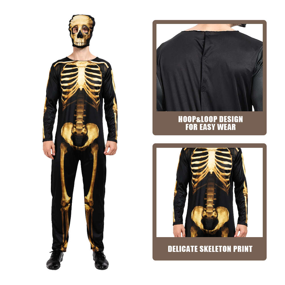 cosplay Eraspooky Mannen Volwassen Halloween Skelet Kostuum Enge Schedel Bot Jumpsuit met Masker Carnaval Feestjurk Upcosplay