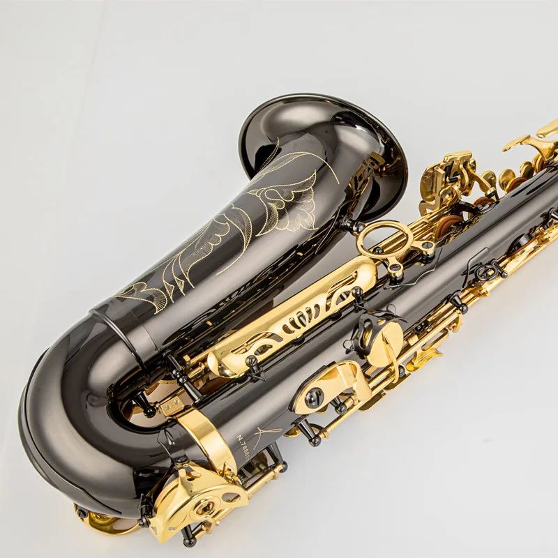 高EB ALTO SAXOPHONE BRASSブラックニッケルゴールドEフラットサックスキータイプの木管楽器の高品質の在庫付きアクセサリー