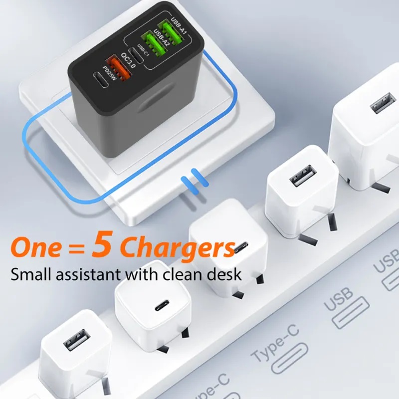 65W adapter Mobile Phone Charger TYPE-C+3USB Gallium nitride 5A Travel Charger Multi-port PD charger
