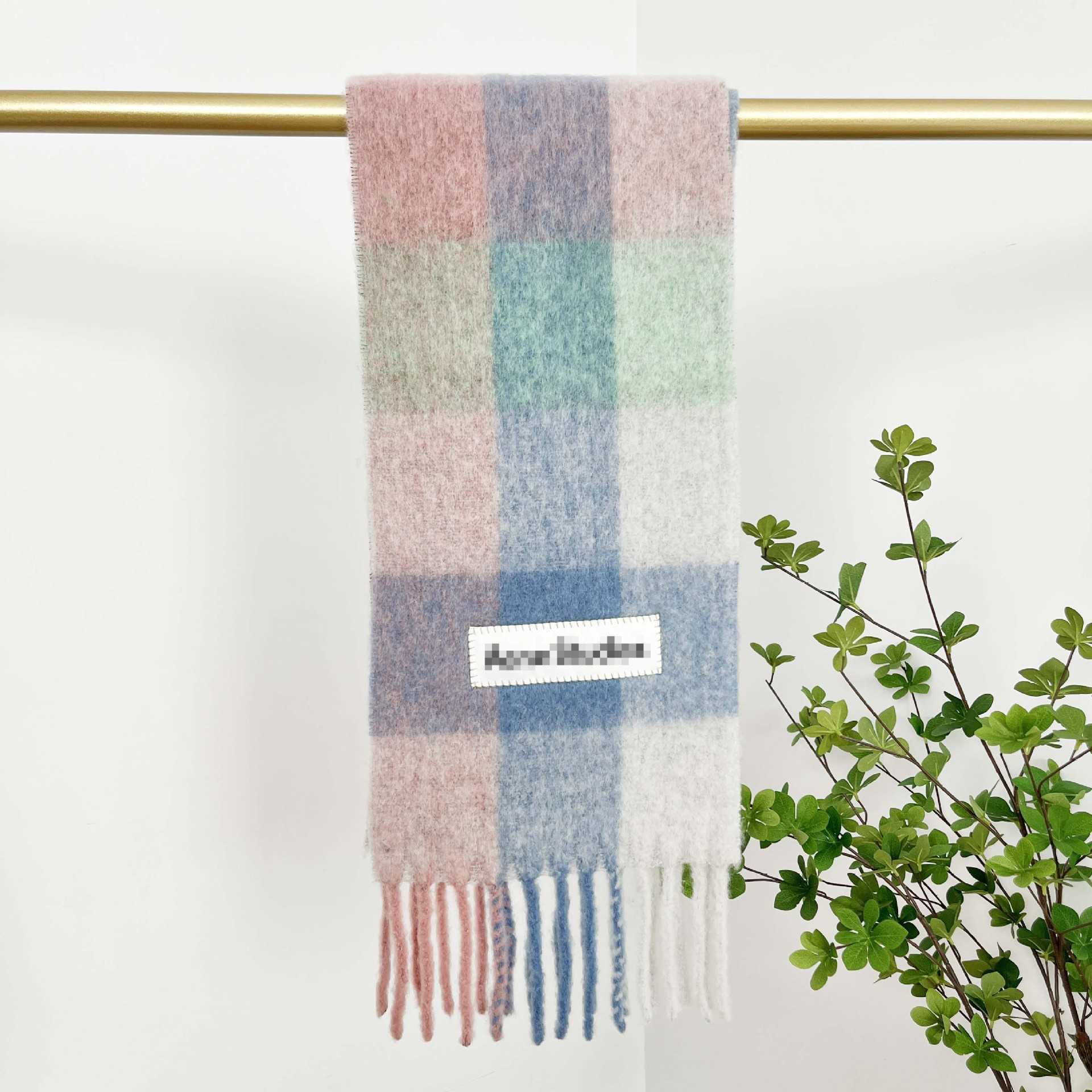 Inner Mongolia Ac Rainbow Plaid Wool Scarf Alpaca Hair Mohair Blended Tassel