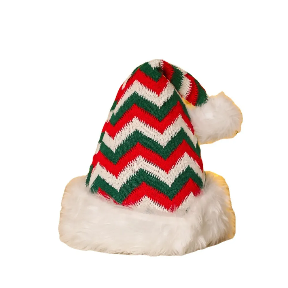 Red Christmas Hat Soft Plush Striped snowflak Hats Santa Claus Cosplay Cap Children Adults Xmas Party Decoration Caps TH0091