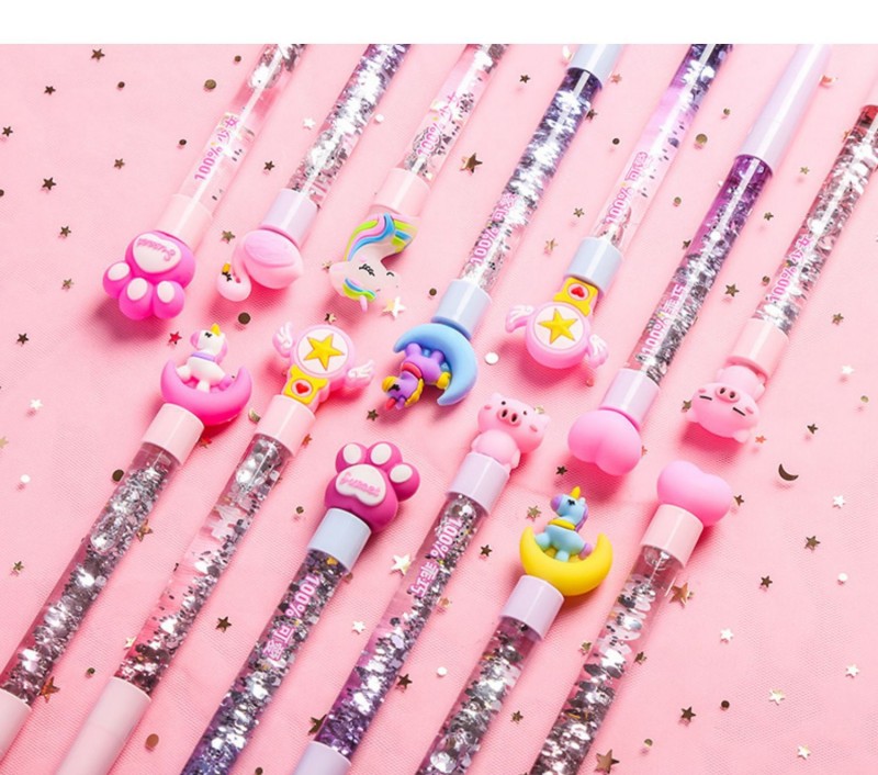 Cute cartoon quicksand pen, primary school student black water-based pen, creative children's stationery, colorful neutral pen