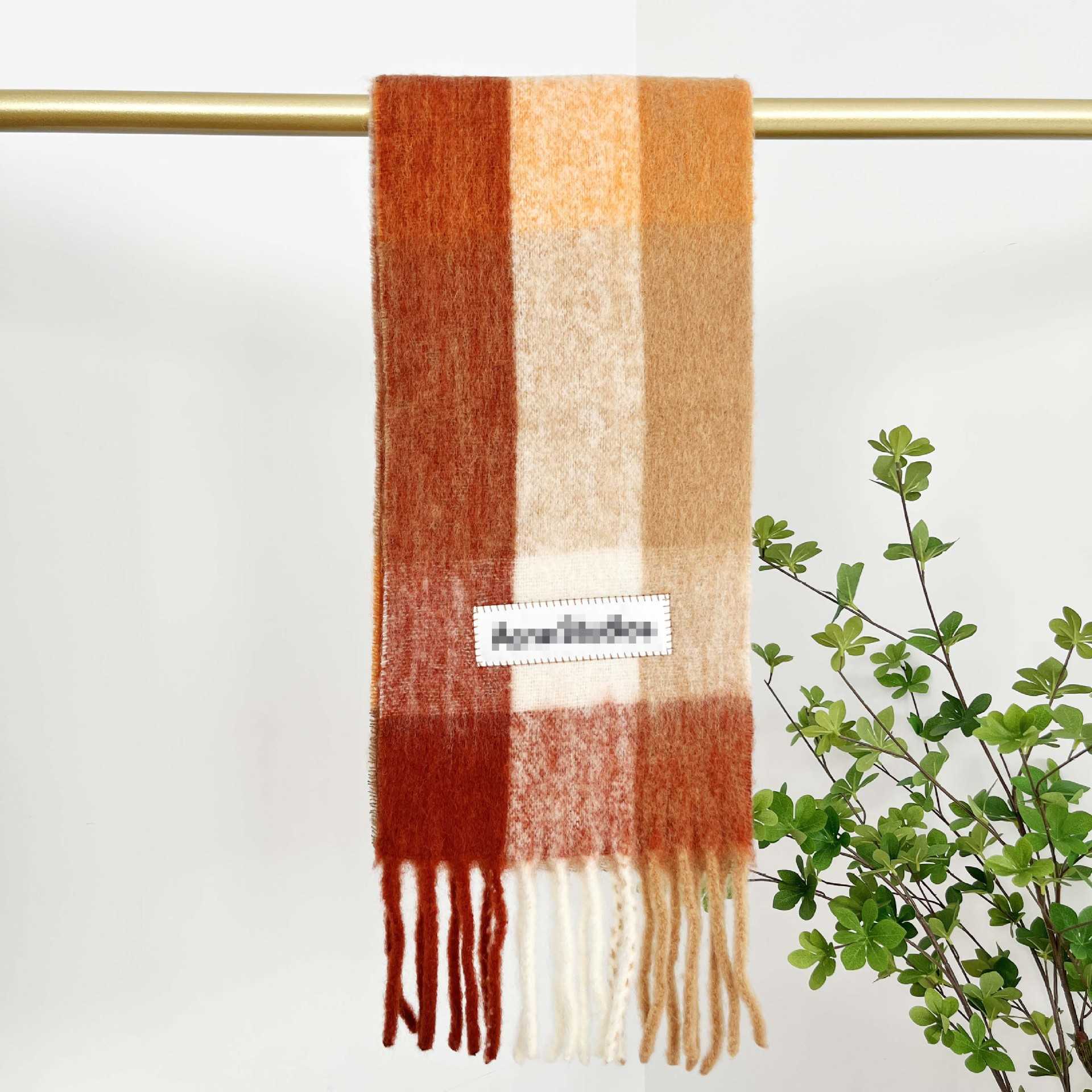 Inner Mongolia Ac Rainbow Plaid Wool Scarf Alpaca Hair Mohair Blended Tassel