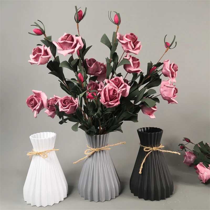 Vasos nórdico vaso de flores ornamento casa vaso de plástico branco imitação cerâmica vaso de flores simples cesta de flores decoração vasos para flores l23/10/23