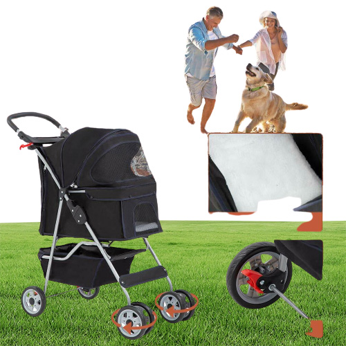 4 Wheels Pet Stroller Cat Dog Cage Stroller Travel Folding Carrier 04T26394052704