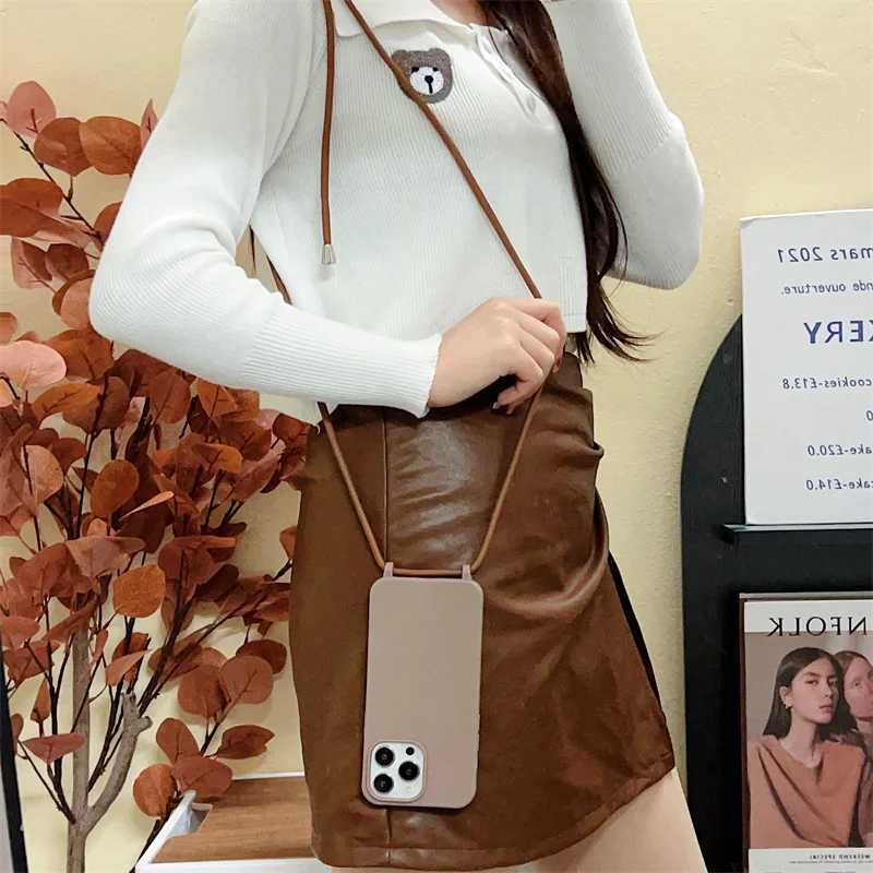 Handyhüllen Crossbody Strap Lanyard Silikon-Telefonhülle für iPhone 15 14 13 12 Mini 11 Pro Max Plus Candy Color Soft TPU Back CoverL231024