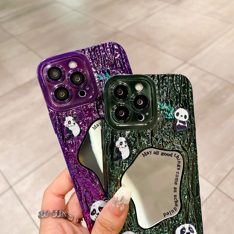 Panda Mirror Plating Hüllen für iPhone 14 Pro Max 13 12 11 Objektivschutz Luxus Bling Soft TPU Marmor Rock Steinkorn verchromt galvanisiert metallische Kamerarückseite