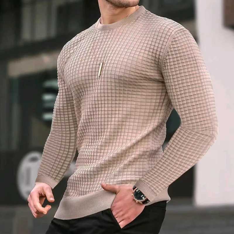 Herren-T-Shirts, langärmelig, modisch, O-Ausschnitt, einfarbig, lässig, Frühling und Herbst, T-Shirts, männlich, täglich, lose Strickpullover, Tops, Streetwear