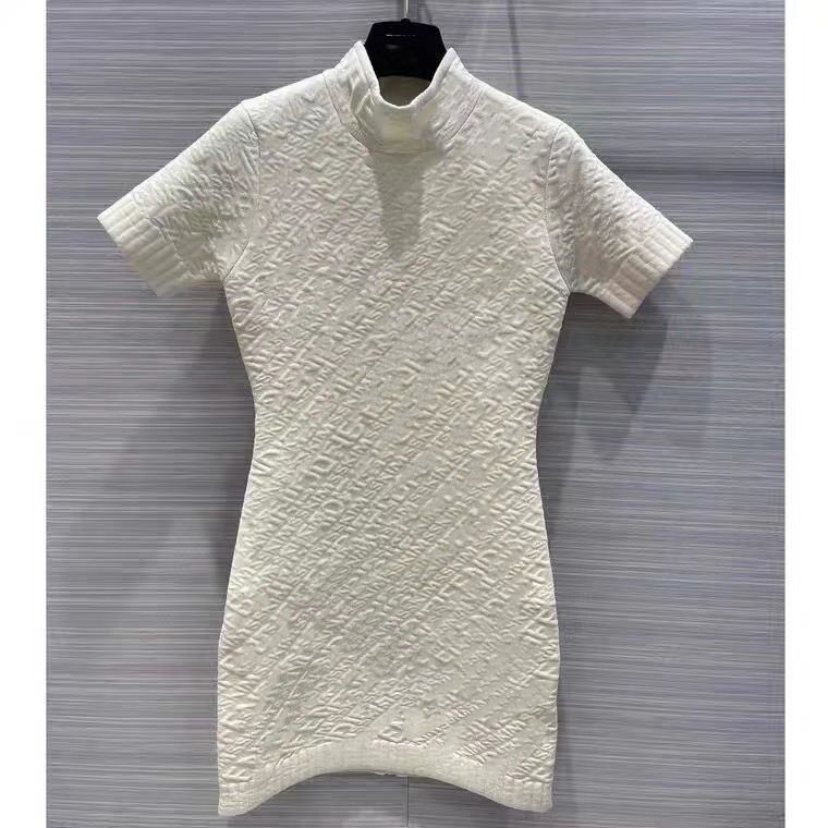 Kadın Stand Yakası Kısa Kollu Örme Jakard Dokunma Mektubu Bodycon Tunik Elbise Sml