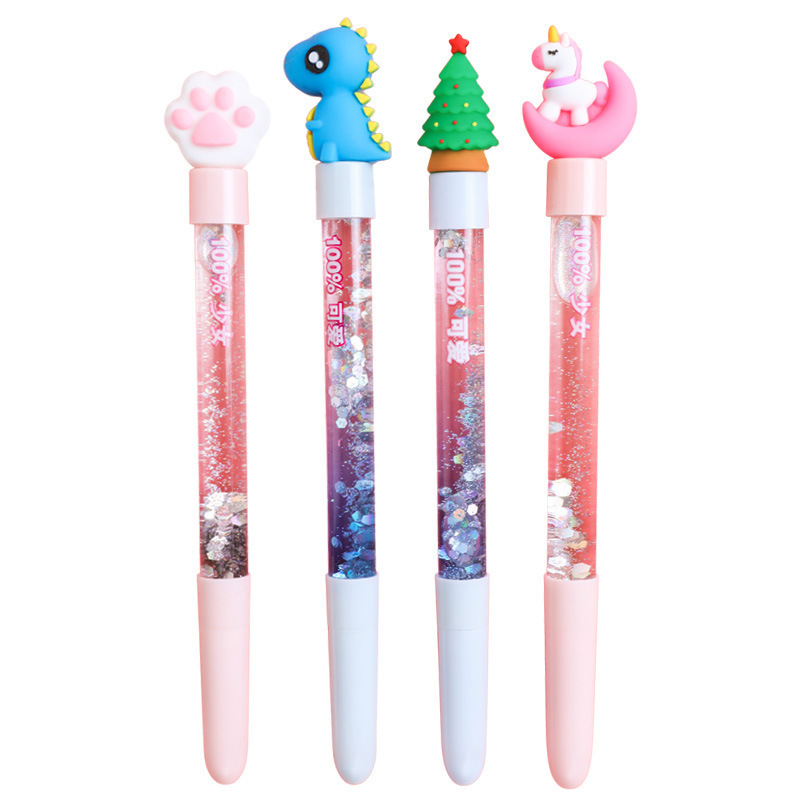 Stylo à sable mouvant de dessin animé mignon, stylo à base d'eau noir pour élève du primaire, papeterie créative pour enfants, stylo neutre coloré