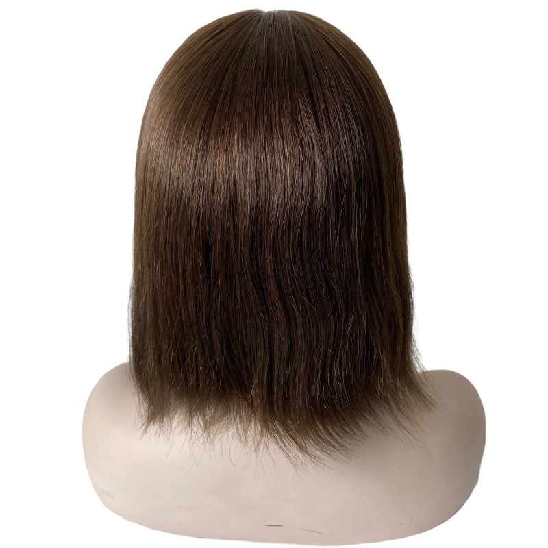 14 polegadas cabelo humano virgem malaio cor marrom #4 perucas kosher 130% densidade bob estilo 4x4 seda superior peruca sem cola judaica para mulher branca