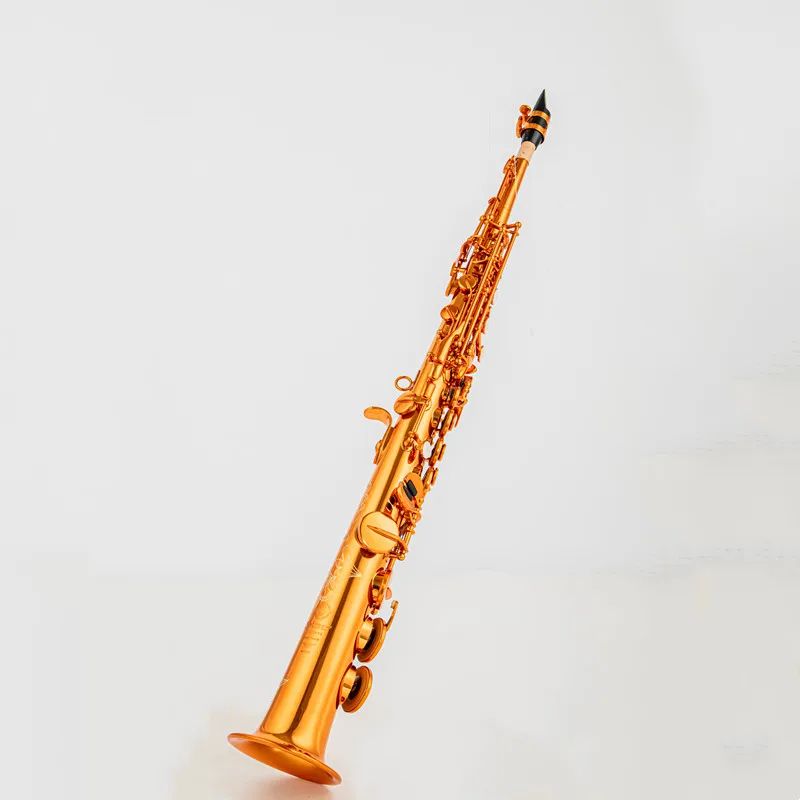 Tillverkad i Frankrike Mark VI Brass Straight Soprano Sax Saxophone BB B Flat Woodwind Instrument Natural Shell Key Carve Mönster