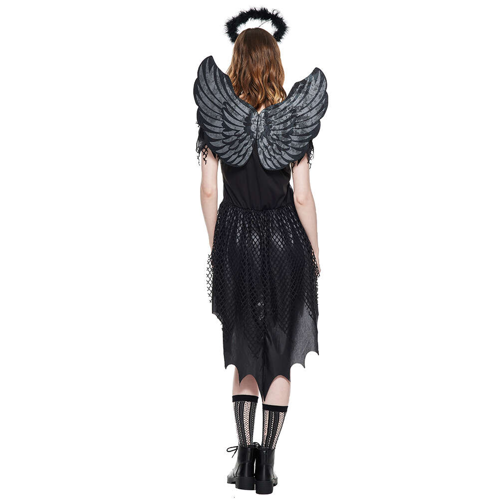 cosplay Eraspooky Costume da donna sexy Dark Fallen Angel Halloween Carnival Party Costume Evil Phantom Style Fancy Dress con Wing Halocosplay