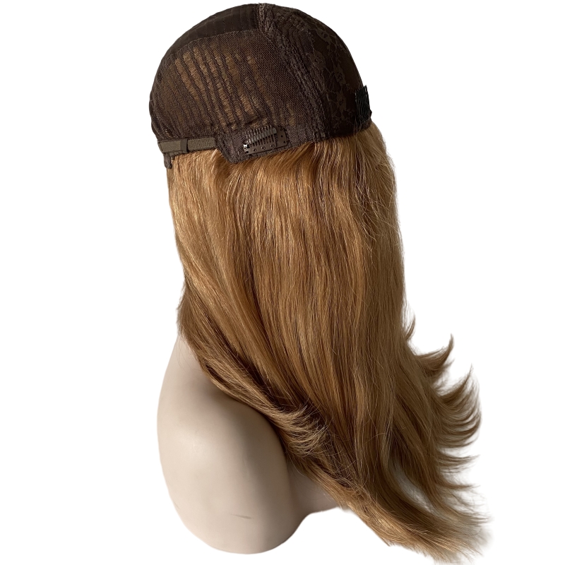 22 tum mongoliska jungfruliga mänskliga hår kosher peruk silkeslen rak honung blond färg 27# judiska peruker för vit kvinna