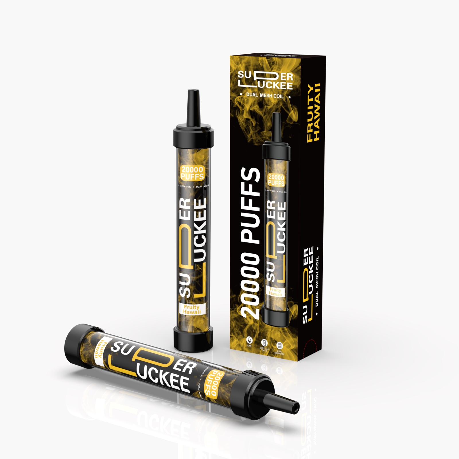 Super Luckee 20000 Puffs 50 ml E-Liquid 2000mah Battery Type-C Uppladdningsbar dubbelmaskspolar Crazvapes