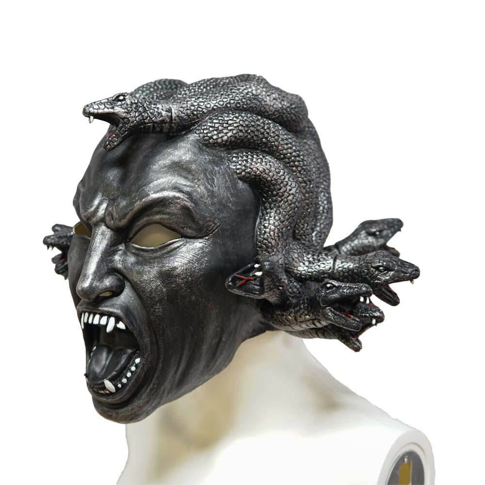 cosplay Eraspooky Evil Medusa Latex Snake Demon Queen Gorgons Cosplay Masker Zwart Volledig Gezicht Hoofddeksels Pasen Halloween Party Propscosplay