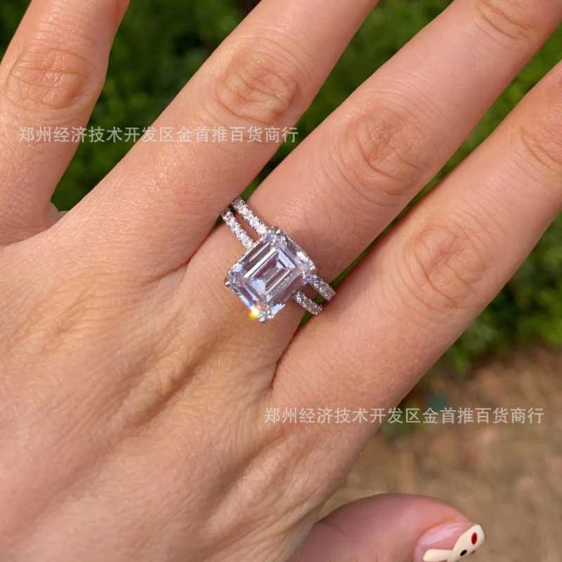 t Family Sterling Silver High Carbon Main Square with Stacked Paired Diamond Set and Proposal Ring for Quick SaleStar