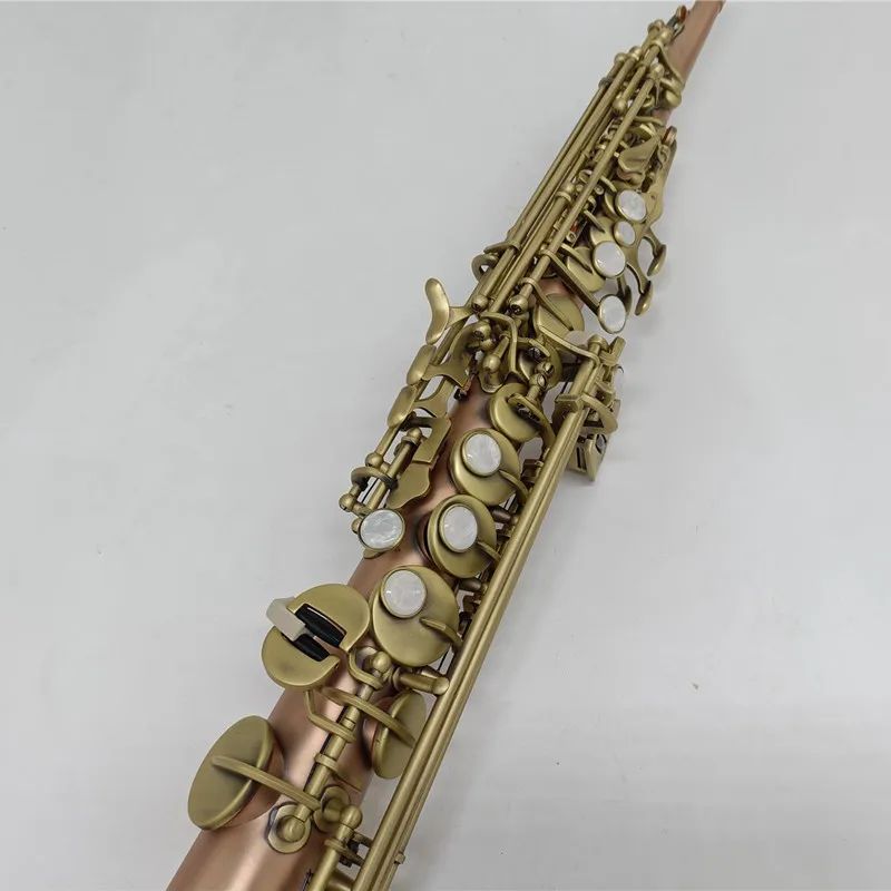 Japan S-901 Mässing Straight Soprano Sax Saxophone BB B Flat Woodwind Instrument Natural Shell Key Carve Mönster 01
