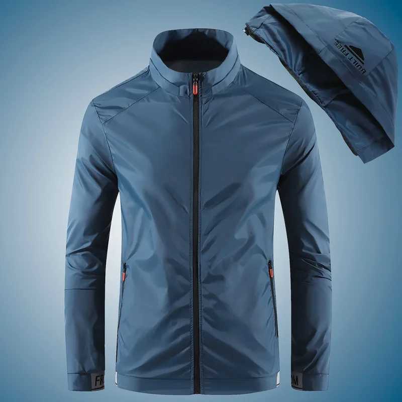 Vestes pour hommes Hommes Printemps Été Chapeau Veste détachable Glace Soie Ultra-mince Respirant Poche À Fermeture À Glissière Outwear Résistant Aux UV Veste De Sports De Plein Air