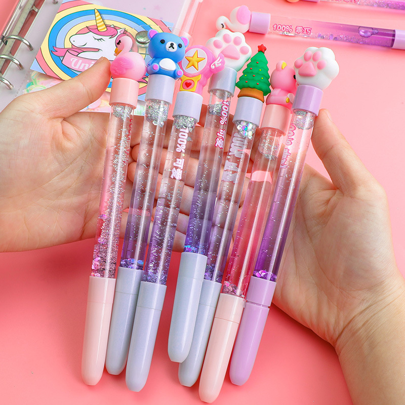 Cute cartoon quicksand pen, primary school student black water-based pen, creative children's stationery, colorful neutral pen