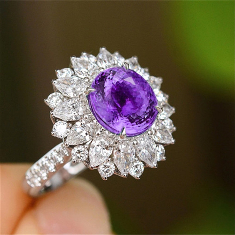 Femmes mode bijoux anneaux de mariage violet foncé Zircon diamant ouverture or blanc bague petite amie fête anniversaire cadeau réglable