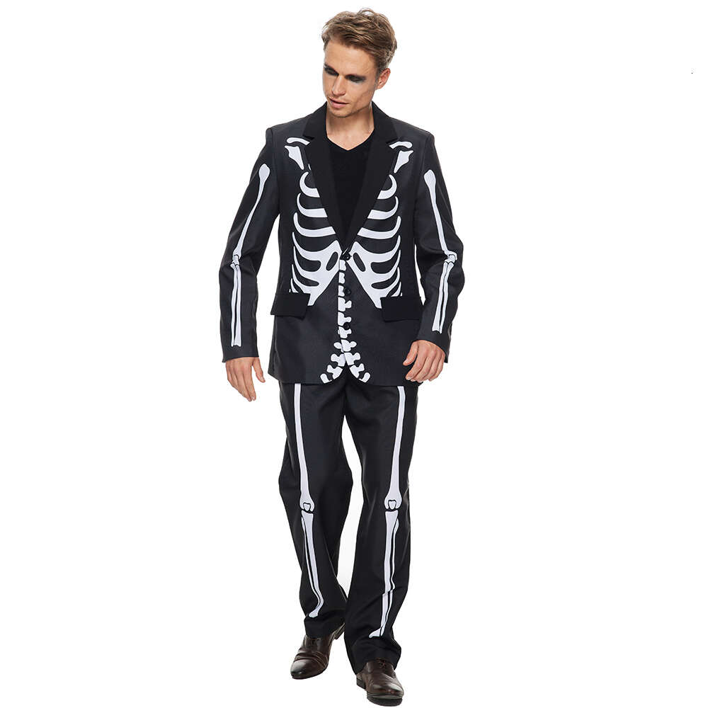 cosplay Eraspooky Men's Suitmeister Halloween Skull Suit Print Skeleton Blazer Bones Pants Two Piece Scare Party Fancy Dresscosplay