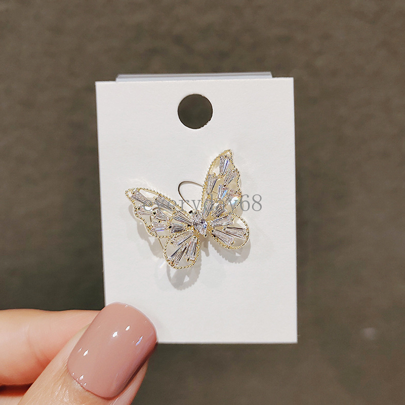 Lovely Butterfly Alloy Micro Cubic Zirconia Brooch Personality Collar Pin Suit Coat Accessories New Year Gift Wholesale