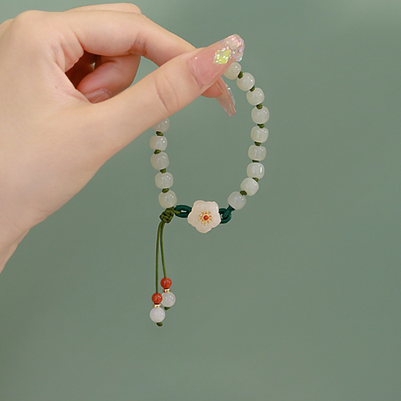 Delicate and Fashionable Female Jade Beads Small Peach Blossom Crabapple Woven Gift Beads Bracelet