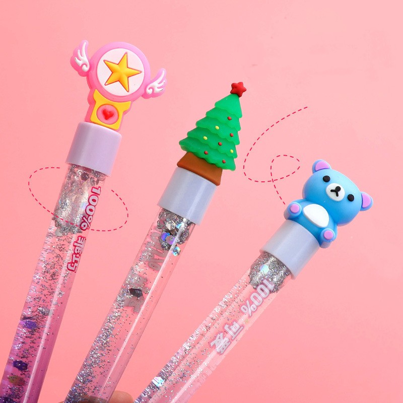 Cute cartoon quicksand pen, primary school student black water-based pen, creative children's stationery, colorful neutral pen