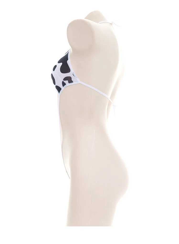 Pyjama Sexy Kawaii Noir Blanc Vache Imprimé Mini Dos Nu Une Pièce Micro Bikini Combinaison Érotique Costumes Sexuels Body pour Femmes Lingerie Sexy