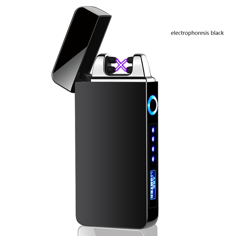 Accendini elettrici portatili doppi Accendini USB Accendini ricaricabili al plasma antivento senza fiamma Fumatori con display a LED Regali gadget da uomo