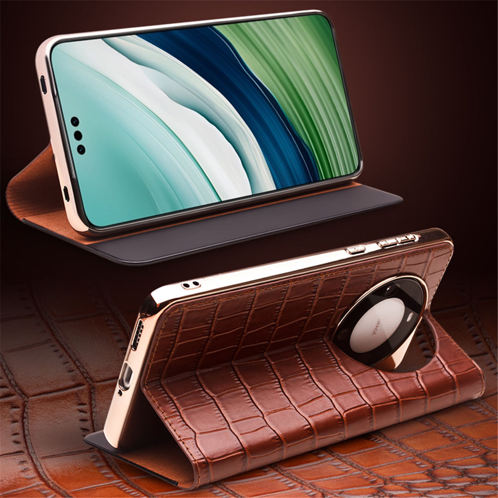 Huawei Mate 60 Pro+ 60 Window View Holder Cover의 원래 Qialino Genuine Cowhide 가죽 슬림 플립 케이스