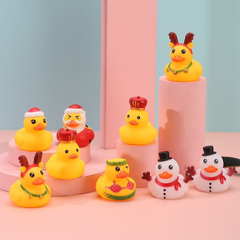 Décoration de voiture pour fête de Noël, jouets de bain en forme de canard en caoutchouc pour enfants, canards assortis, vacances de Noël, fête prénatale, bonhomme de neige, son à presser, jouet couinant pour salon