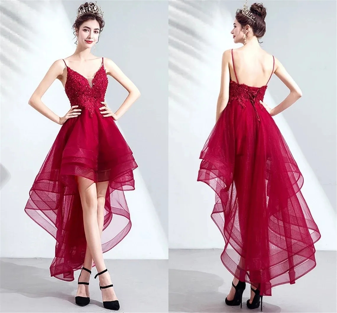 Floral Red Short Homecoming Dress Shoulder V-Neck Prom Dresses Sleeves Mini Cocktail Party Gowns Robes De