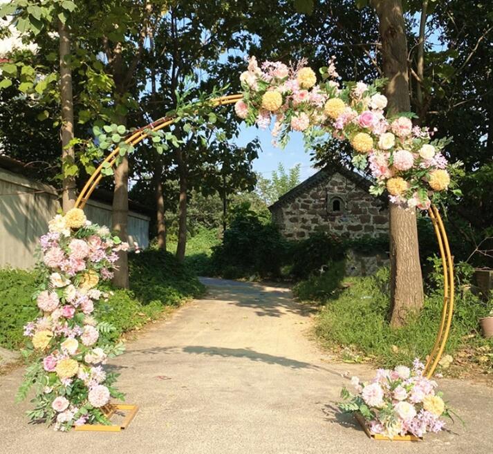 Arche de mariage en fer pour arrière-plan de fête, accessoires de support de fleurs, cadre d'arc à Double anneau rond, décoration de porte d'arc de fleurs de maison, 2.2m x 2.6m