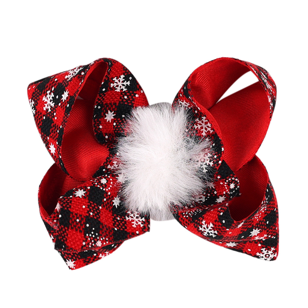 Christmas Bow Hairpin Girl Hair Clips White Fur Ball BB Clip Fashion Hair Accessory Gift