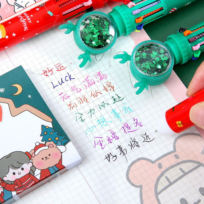 Penna a sfera a dieci colori di Natale dei cartoni animati, stampa carina, registro a mano, penna scrivere, studente, apprendimento, scrittura, cancelleria, regali le vacanze
