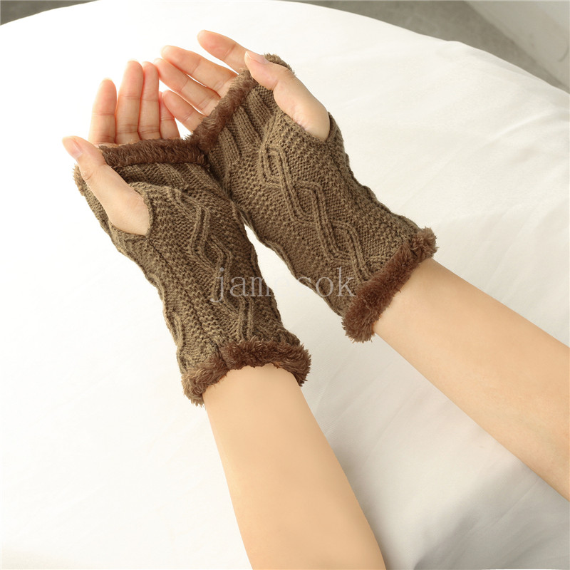 Thickened gloves short knitted fingerless plush sleeves winter warm fur gloves women's gloves DF302