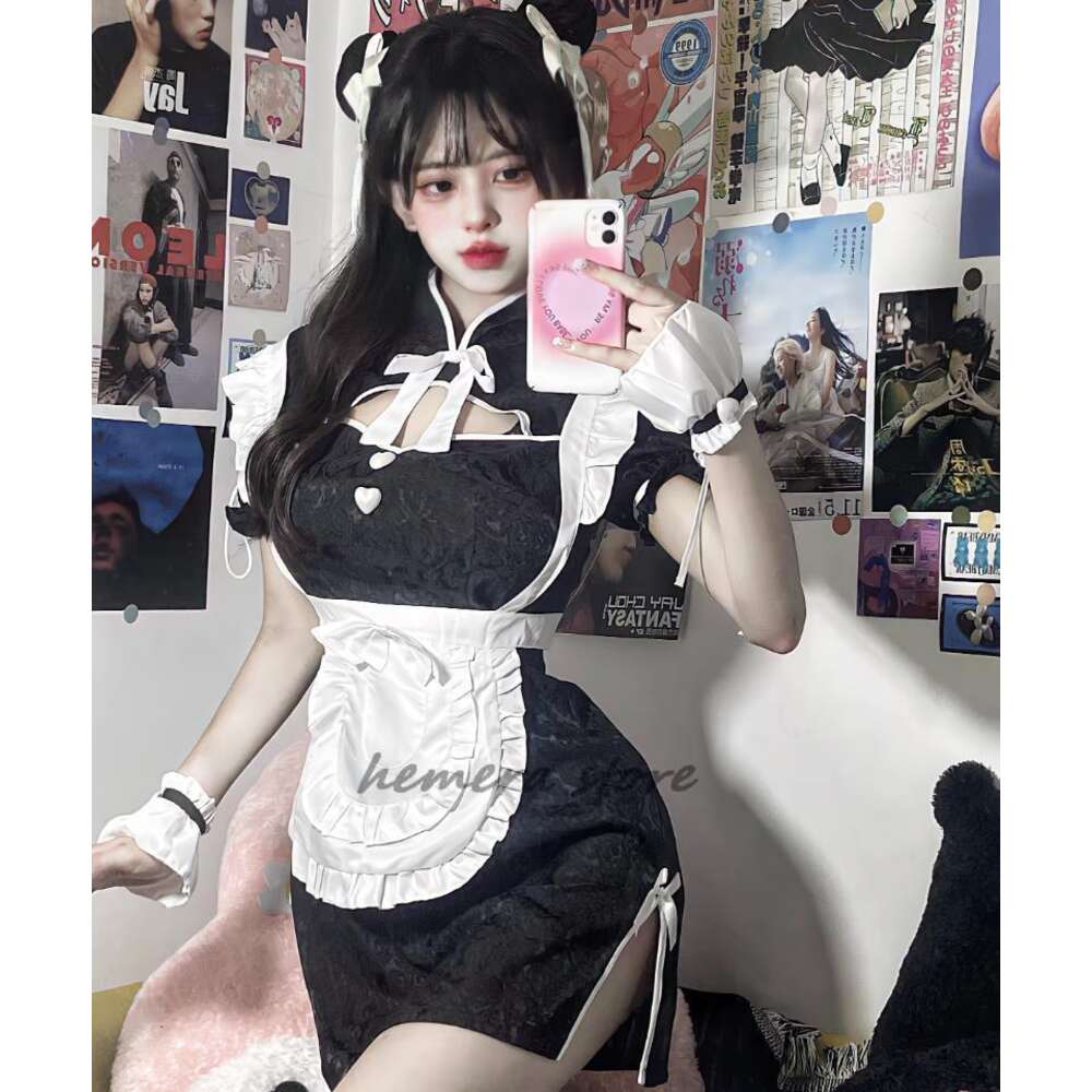 Cosplay Chinese Cheongsam Halloween Maid Dress Gothic Lolita servitris Rollspel Kostymer Kvinnor älskar live cosplay studentparty uniform