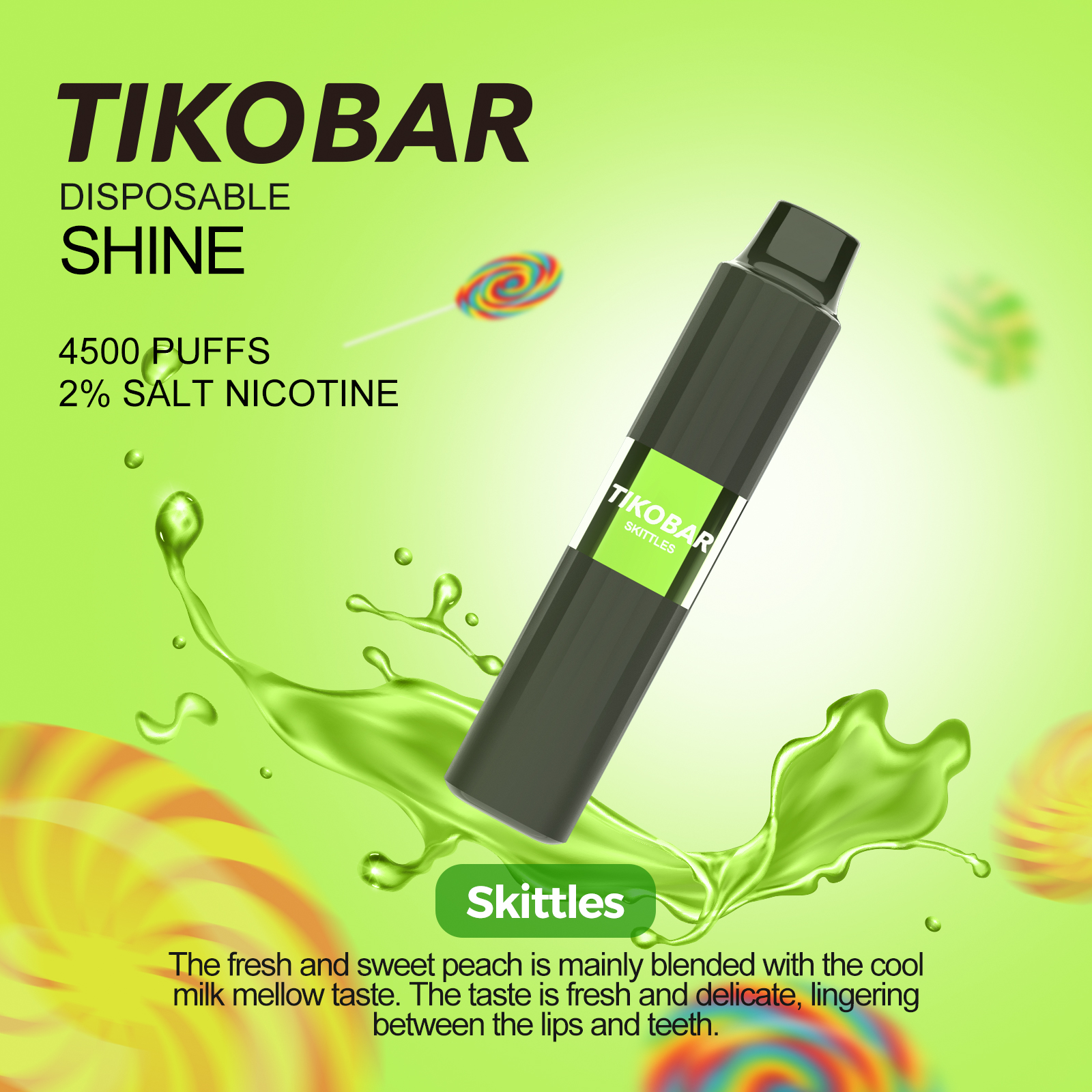 TIKOBAR SHINE 4500 baforadas cigarros eletrônicos capacidade da bobina de malha 8ml Capacidade da bateria 950mah Resistência E-Líquido 1.0Ω crazvapes