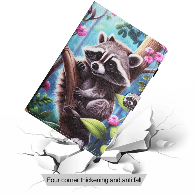 iPad 10.9 Pro 11 Air 11 Air 4 5 10.2 10.5 Samsung Galaxy Tab A9 Plus 2023 Ocean Dog Cat Owl Coconut Tree Cube Raccoon Card Slot Holder Print Pu Puph