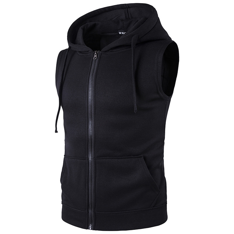 Giacca in cotone tinta unita Gilet Gilet Tasche Top S --- XXXL Felpa casual da uomo con cappuccio senza maniche e zip