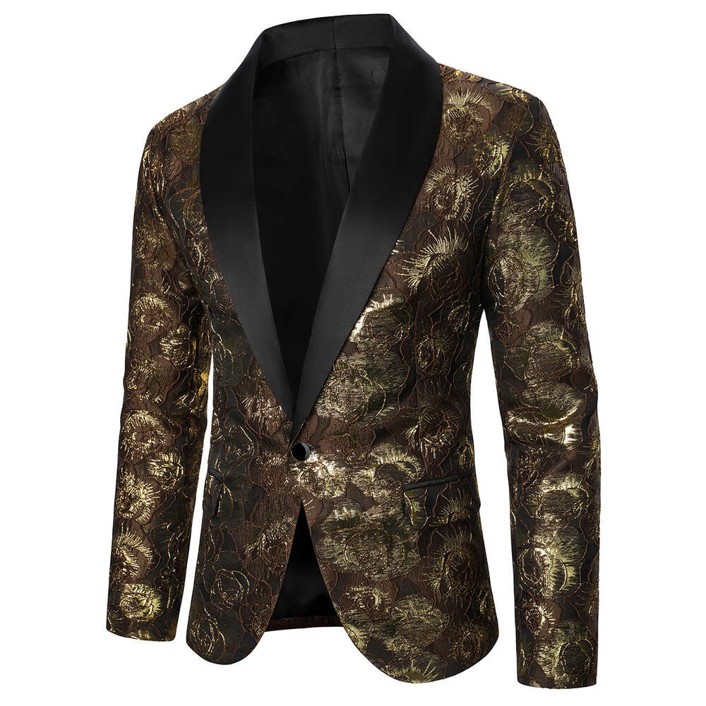 Suit Texture Fabric Single Button Pockets Casual Style Blazer Banquet Wedding Stage Performance Street Men S Coat
