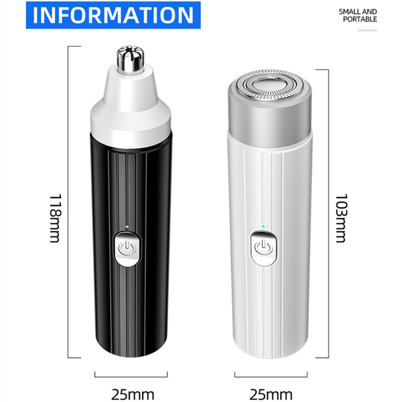 Mini rasoir électrique USB + tondeuse de nez pour hommes rasoir électrique 2 en 1 tondeuse à barbe étanche Portable épilateur avec câble et batterie rechargeable soins personnels