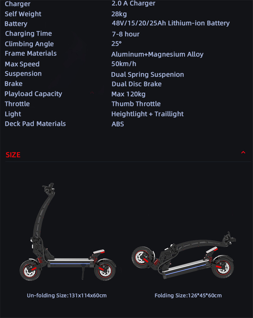 New Electronics Dual Motor Off-Road Fast Electric Scooter for Adults with Bluetooth Speaker and Light Tube