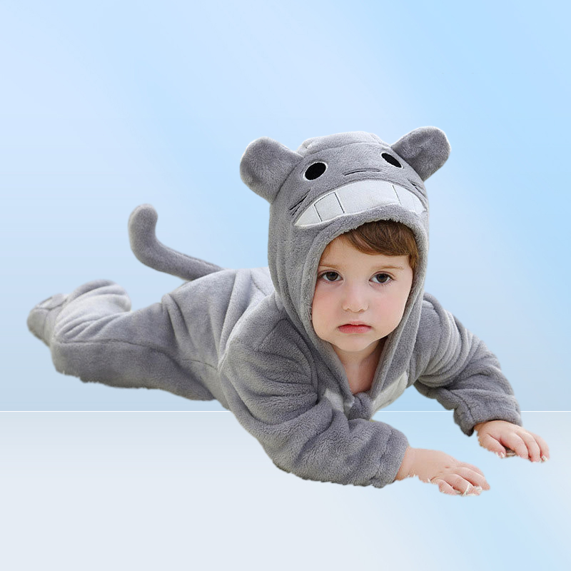 Baby onesie kigurumis pojke flicka spädbarn romper totoro kostym grå pyjama med dragkedja vinterkläder småbarn söt outfit katt fancy 21052073